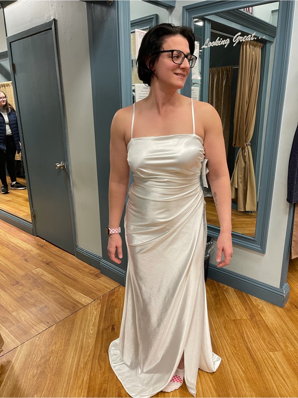 Trevi Collection - Strapless Satin Evening Gown in Ivory
